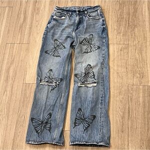 Y2K Butterfly Jeans Arizona High Rise Distressed Wide Leg Women’s 7